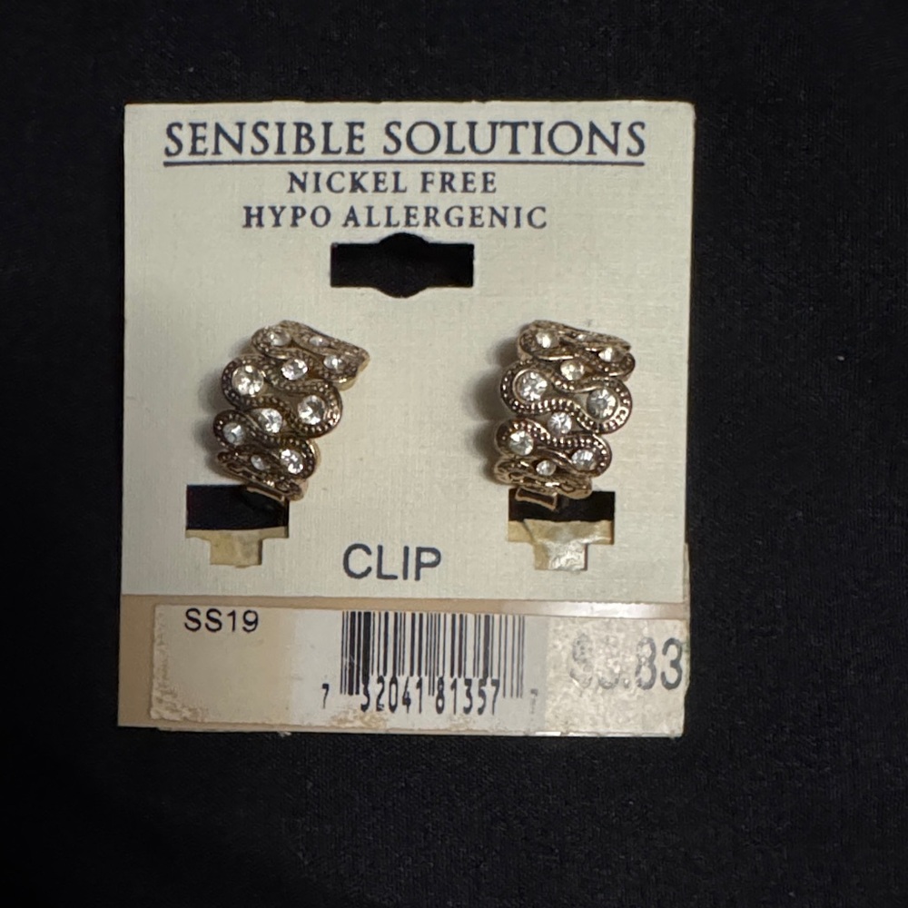 Sensible Solutions Vintage Gold Swirl Clip Earrings w/ Rhinestones | Nickel-Free